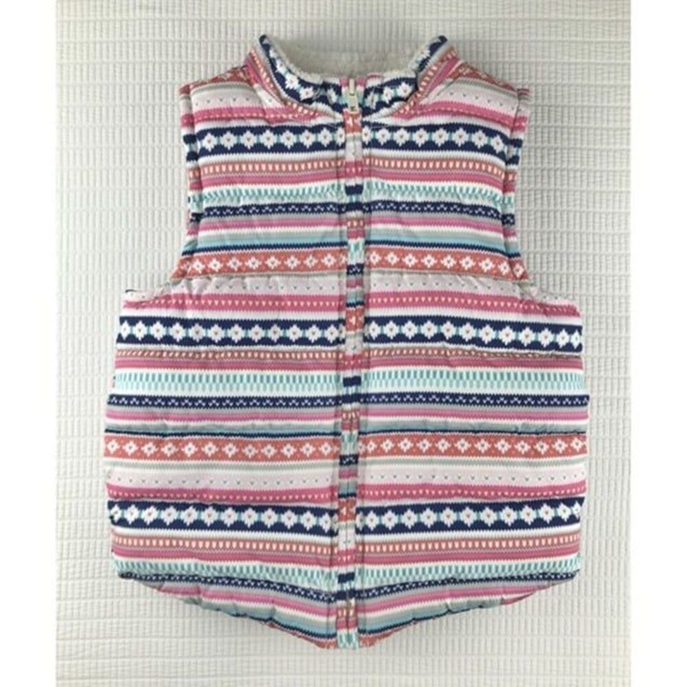 Gymboree Girls Puffer Vest Medium 7/8 Fleece Lined Full Zip Fair Isle Hearts